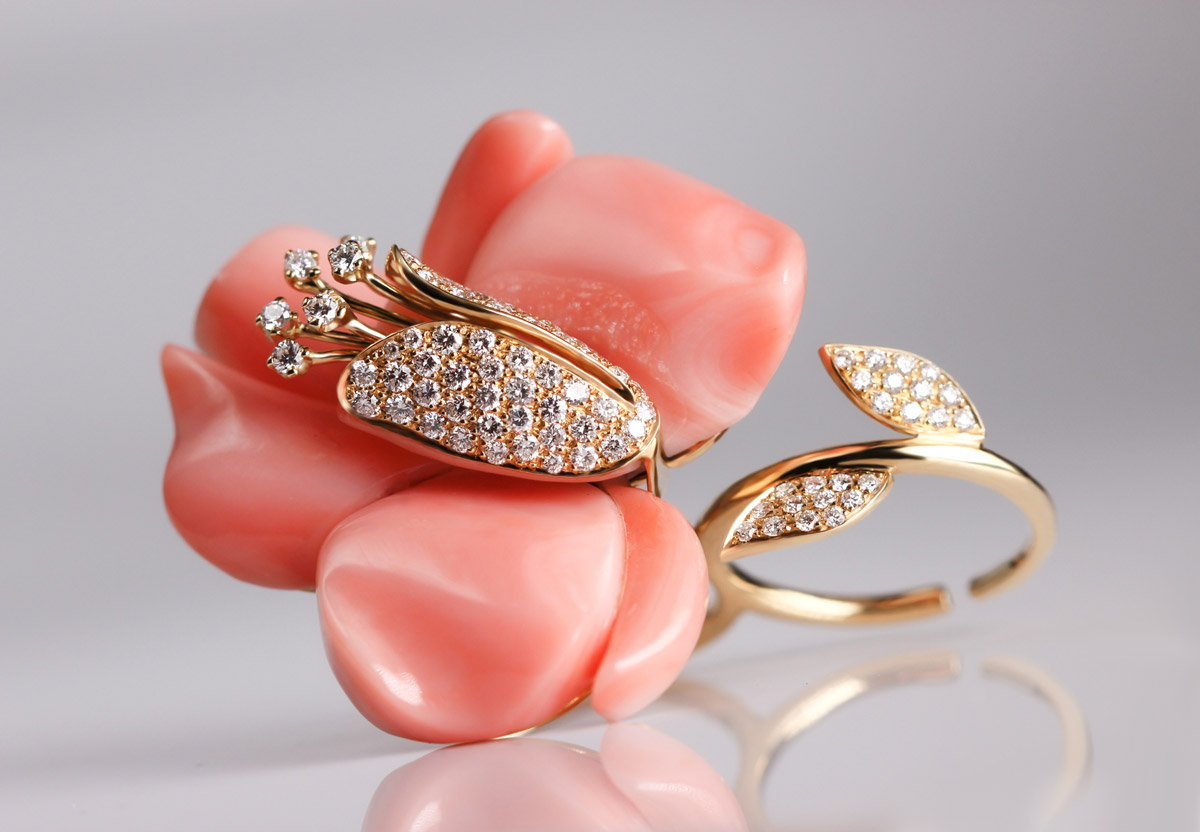anello ibisco corallo